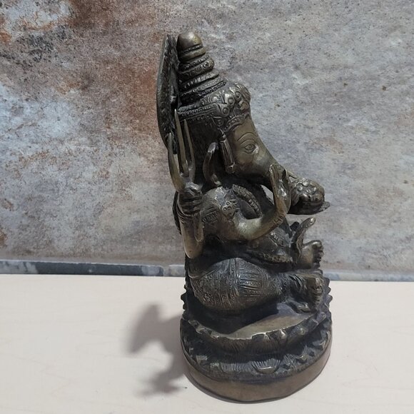 Vintage Metal Brass Seated Ganapati Ganesh Elephant Buddha Statue Sculpture - Picture 6 of 12